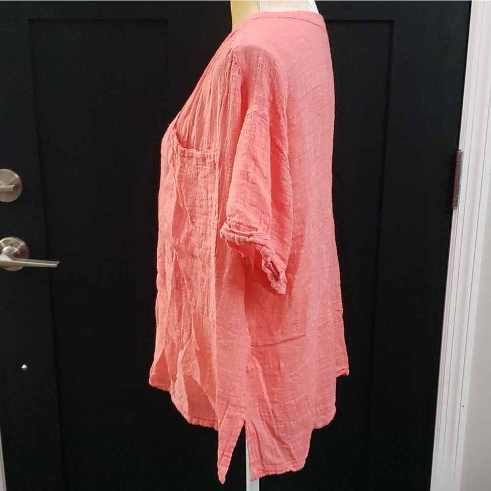Sundance Coral Deep V Pullover Relaxed Fit Blouse Sz L